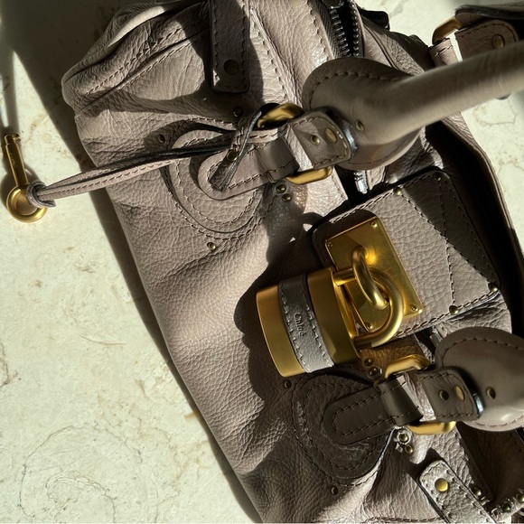 Chloe Paddington Rare Taupe Tote Handbag Satchel Lock Key Gold - Picture 10 of 16